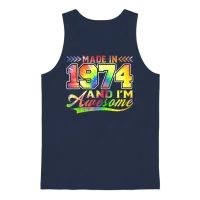 Made in 1974 and I'm Awesome Tie Dye Colorful Unisex Tank Top - Navy – 1