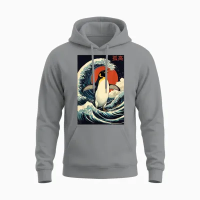 Alone Pinguin Japanische Kunst Lustige Grafik Für Frauen Und Männer Unisex Hoodie - Sport Grey