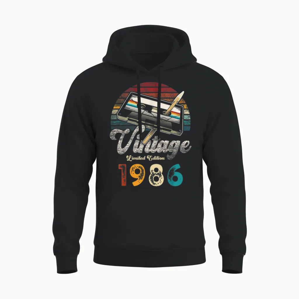 Vintage 1986 Geburtstag 40 Jahre Kassette Bleistift Unisex Hoodie in Black