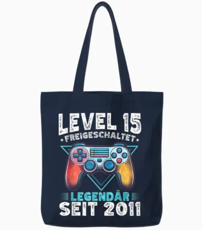 Level 15 Geburtstag Junge Gamer Mann Deko Jahrgang 2011 Tote Bags - Navy