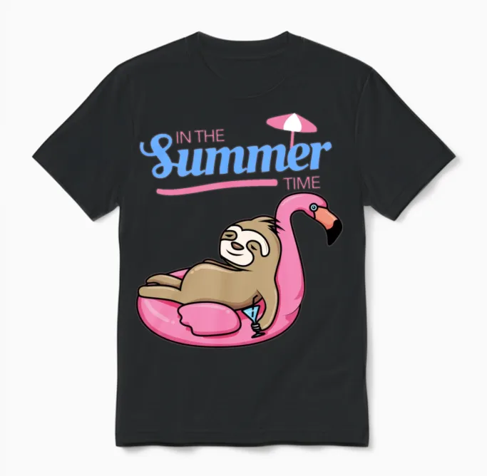 Funny Sloth Summer - & Beach Unisex T-Shirt in Black
