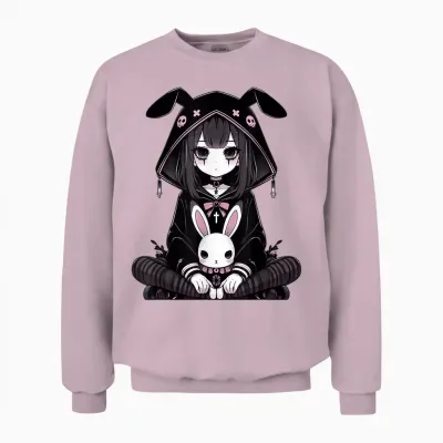 Goth Bunny Anime Girl Kawaii Gothic Creepy Art Japanese T-Shirt, Black, S Unisex Sweatshirt - Light Pink