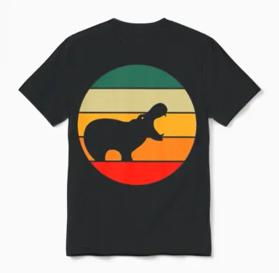 Retro Hippo Unisex T-Shirt - Black