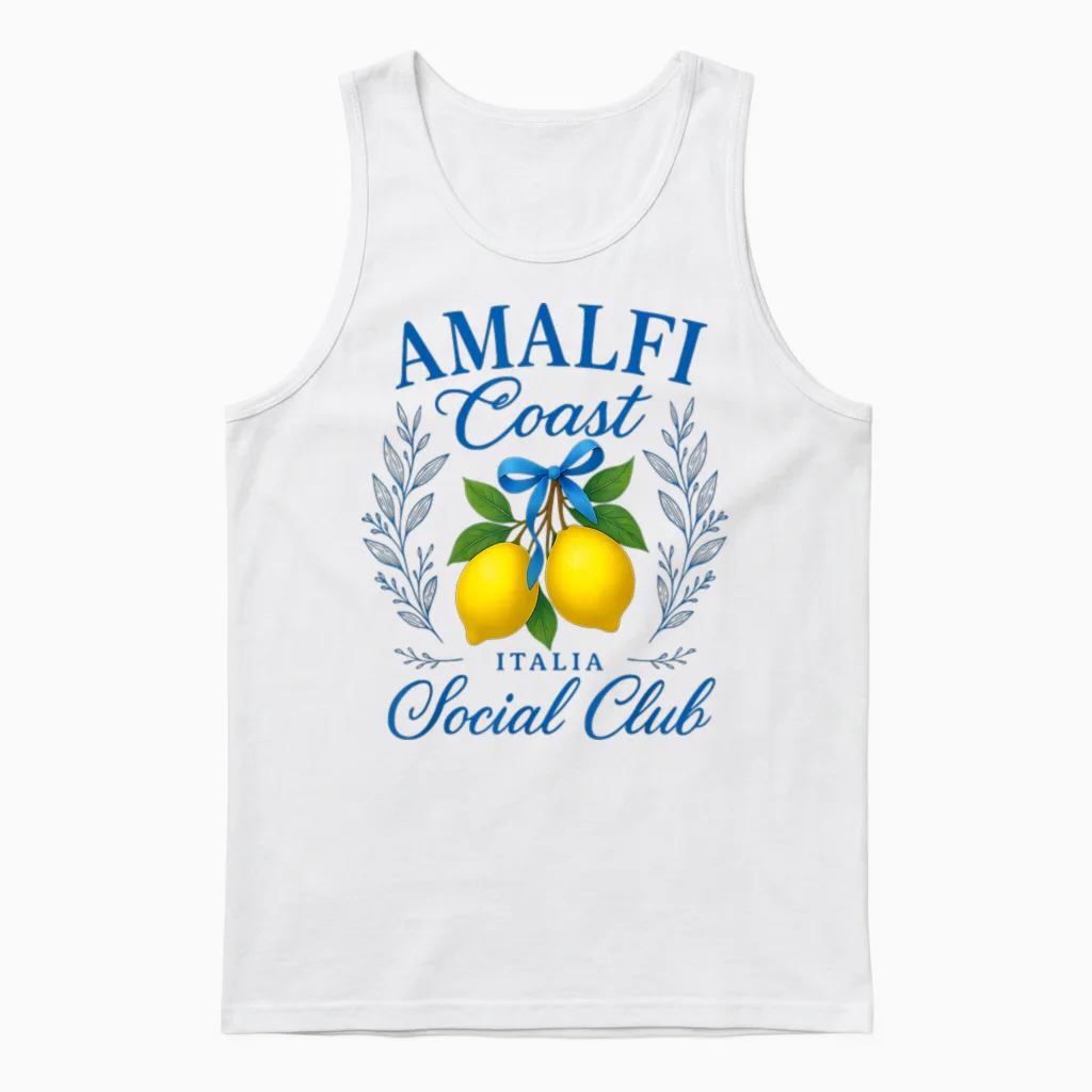 Amalfi Coast Italy Social Club Lemons with Bow Retro Unisex Tank Top in White
