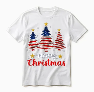 Merry Christmas Tree American Flag Funny Us Flag Xmas Pajama Unisex T-Shirt - White