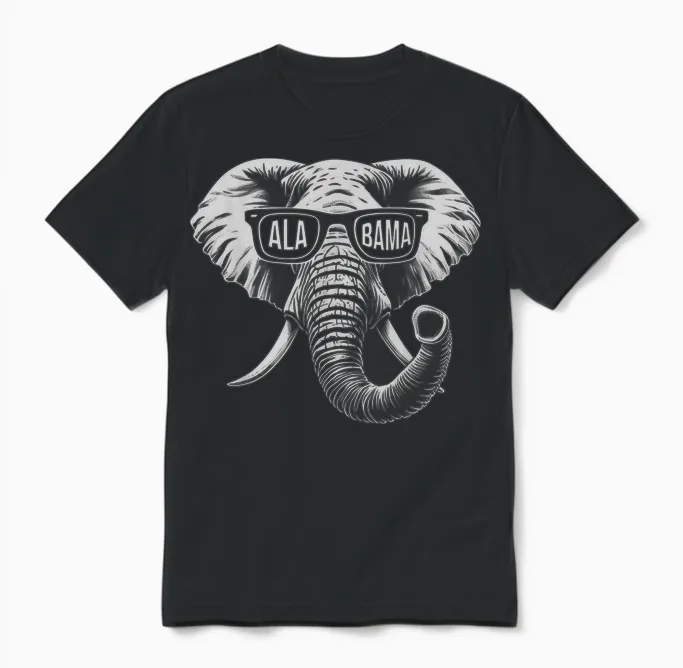 Vintage State of Alabama Elephant Lovers Unisex T-Shirt in Black