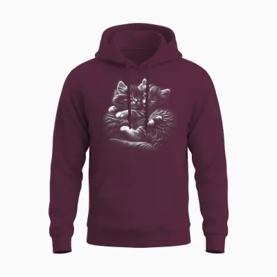 Myanimal - Your Favourite Animal Wear: Süße Umarmende Kätzchen Im Photorealistischen Zeichenstil T-Shirt Für Katzenliebhaber, Alle Altersgruppen - Unisex Erwachsene - Schwarz - S Unisex Hoodie - Maroon