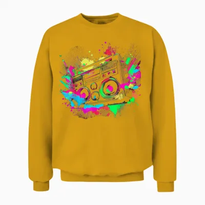 80s 90s Retro Party Fancy Dress Cassette T-Shirt, Black Unisex Sweatshirt - Gold