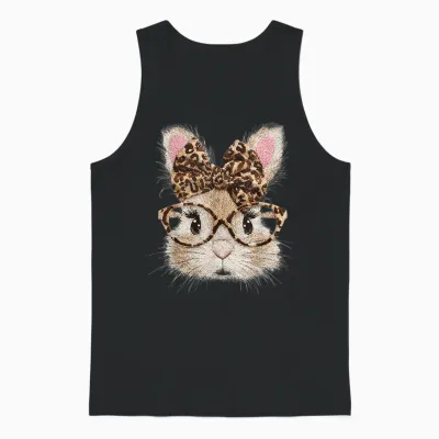 Funny Bunny Face Glasses Bandana Leopard Rabbit Happy Easter Unisex Tank Top - Black