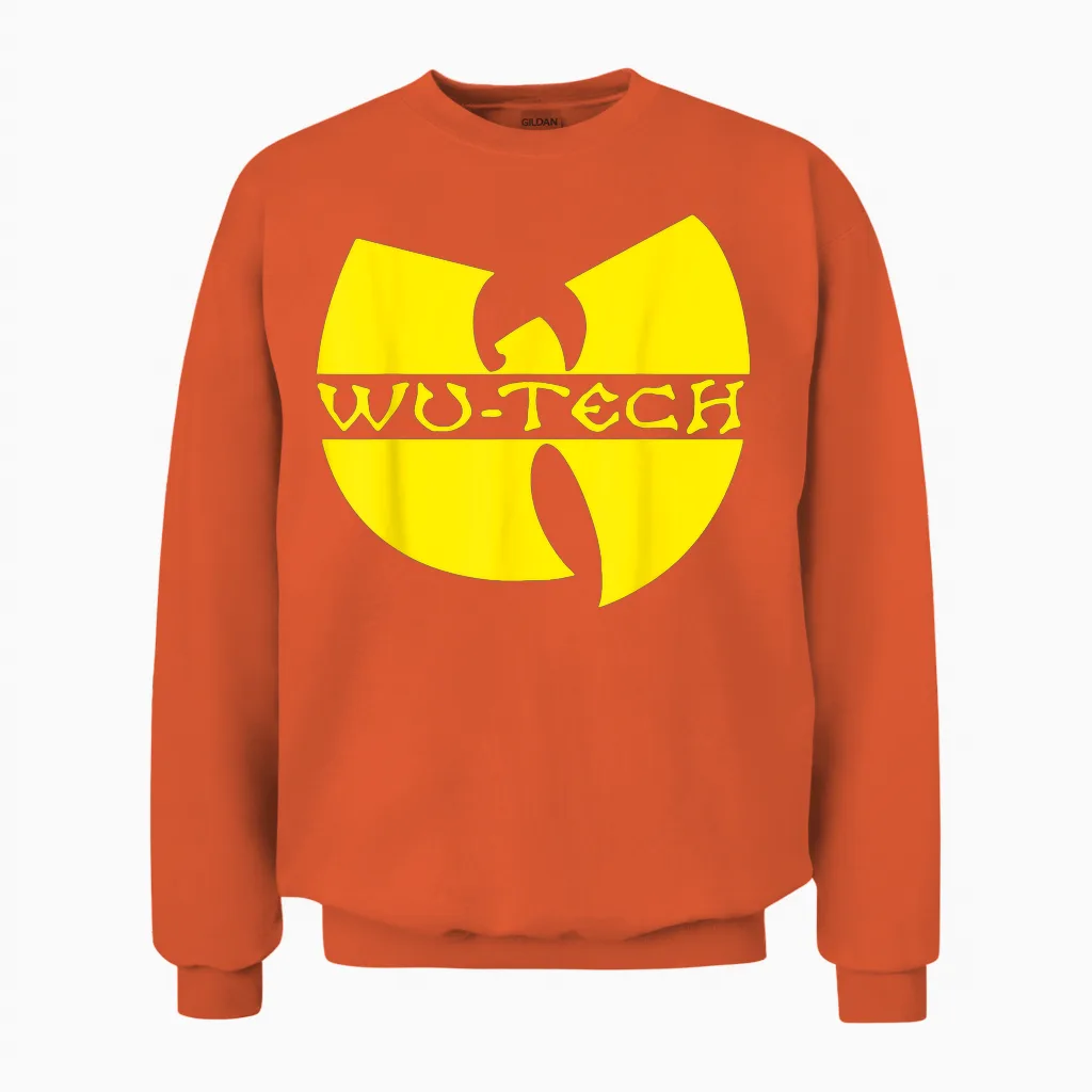 Wu Tech T-Shirt - Tech Hip Hop T-Shirt, Black Unisex Sweatshirt in Orange