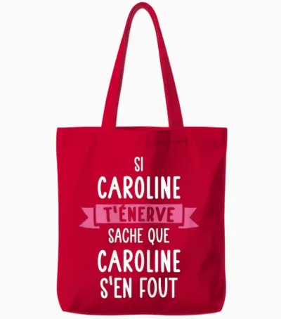 Gift Woman Humour Name Personalized Caroline T-Shirt, Black, Female X-Small Tote Bags - Red