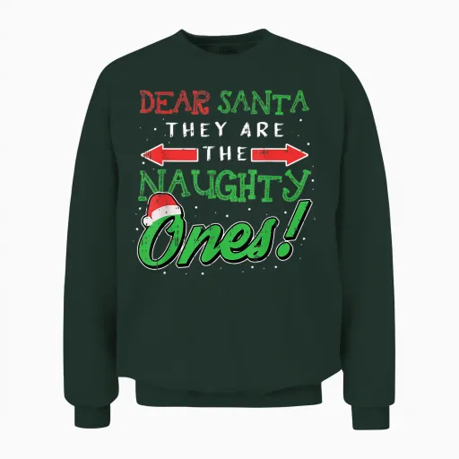 Dear Santa They Are the Naughty Ones Funny Christmas Gifts Short Sleeve Unisex Sweatshirt - Forest