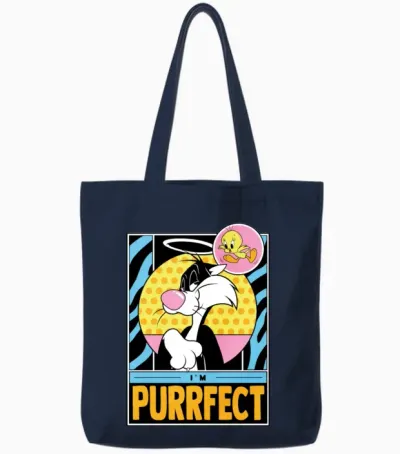 Looney Tunes Sylvester I'm Purrfect Funny Design Tote Bags - Navy