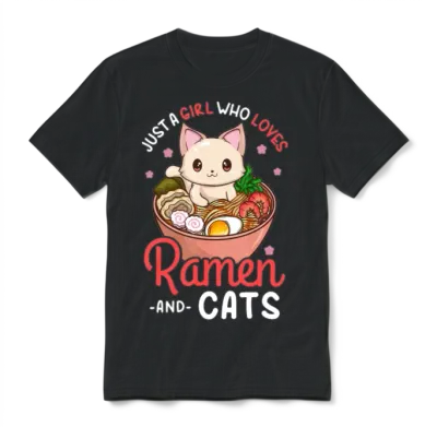 Ramen Cat Anime Unisex T-Shirt - Black