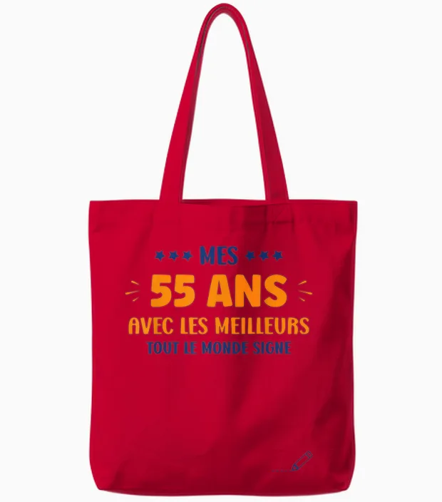 Humour 55 Years to Sign Signature Birthday 55 Years T-Shirt, White, S Tote Bags in Red