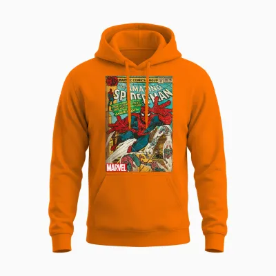 Marvel Spider-Man Vintage Comic Cover T-Shirt, Black Unisex Hoodie - Safety Orange
