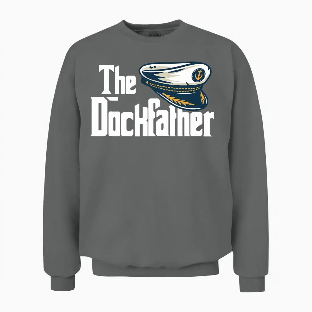The Dockfather Funny Boating Fishing Boat Dad Unisex Sweatshirt in Graphite Heather