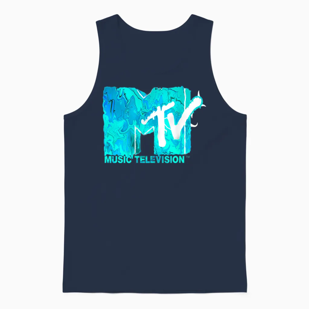 Mademark X Mtv - the Official Mtv Logo in Green Blue Liquid Flow Style Unisex Tank Top in Navy