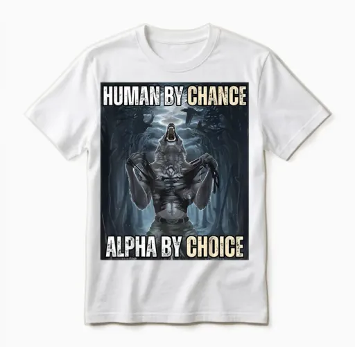 Human by Chance Alpha by Choice Cool Funny Alpha Wolf Meme Unisex T-Shirt in White