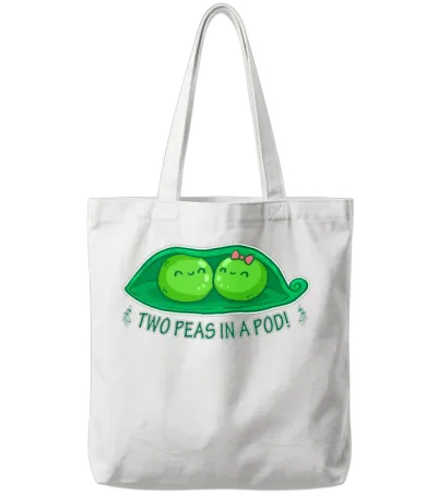 Two Peas in a Pod 2 Tote Bags - White