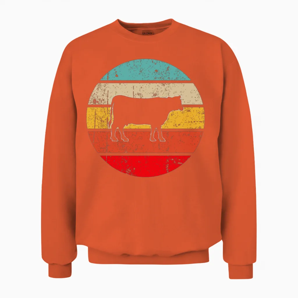 Cow Retro Farm & Country Unisex Sweatshirt in Orange