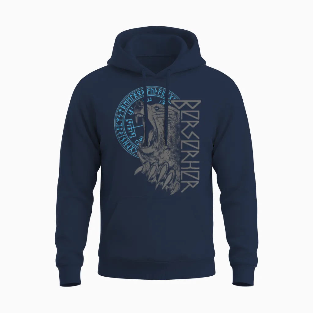 Berserker Bär Krieger Odin Runen Nordischer Kompass Wikinger Unisex Hoodie in Navy