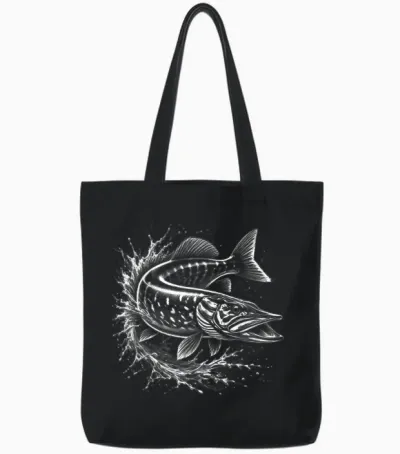 Hecht Im Sprung Aus Dem Wasser - Fisch-Design Für Angler Tote Bags - Black