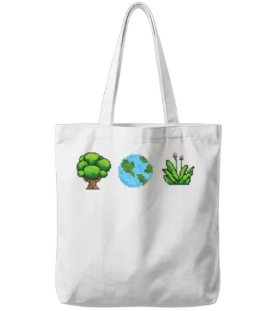 Retro Pixel Earth Design Tote Bags - White