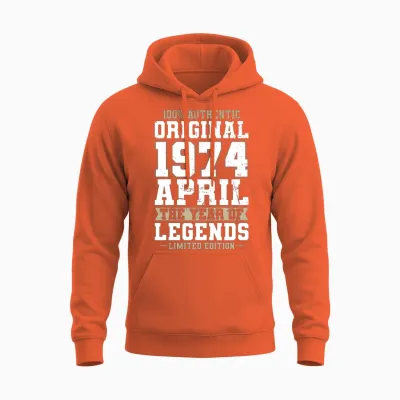 50th Birthday Vintage April 1974 Original 1974 Unisex Hoodie - Orange