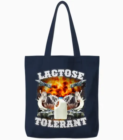 Funny Lactose Retro Pro-Dairy Apparel Unisex Adults Black Cotton Polyester T-Shirt Small Tote Bags - Navy