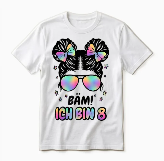 8. Geburtstag Mädchen Messy Bun Bäm! Ich Bin Acht Unisex T-Shirt in White