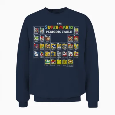 Super Mario Periodic Table of Characters Graphic Unisex Sweatshirt - Navy