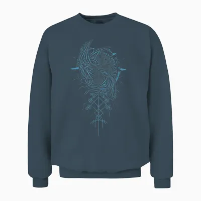 Walhalla Raven Odins Runes Nordic Compass Viking Unisex Sweatshirt - Dark Heather