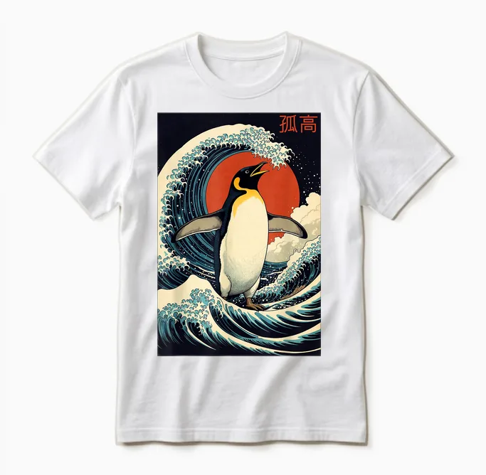Alone Pinguin Japanische Kunst Lustige Grafik Für Frauen Und Männer Unisex T-Shirt in White