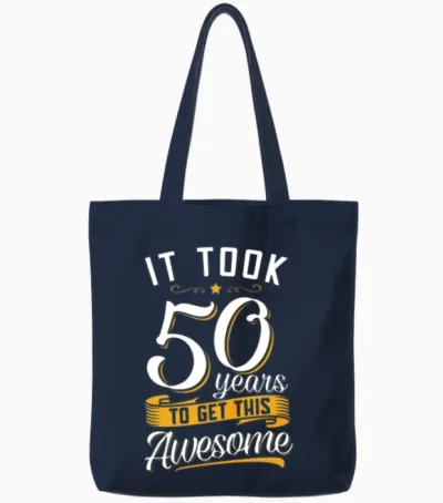 Awesome 50th Birthday Tshirt and Gift Tote Bags - Navy