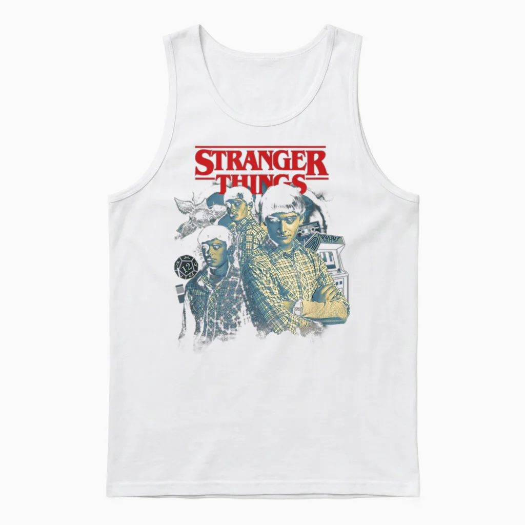Stranger Things Will Byers Collage Retro Big Chest Portrait Unisex Tank Top in White