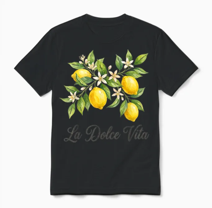 La Dolce Vita Lemon Italian Summer Limoncello Amalfi Coast Unisex T-Shirt in Black