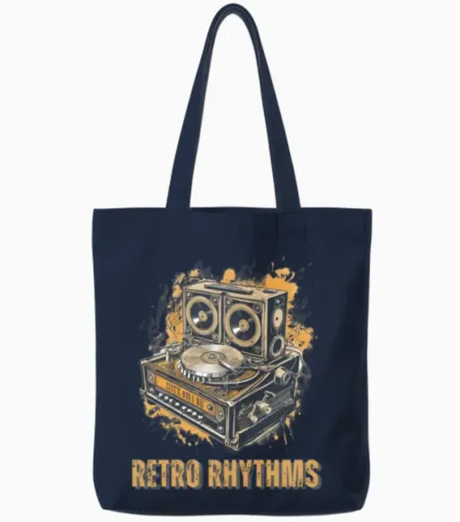 Retro Rhythms Tote Bags in Navy