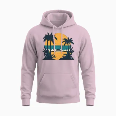Retro Beach Design Unisex Hoodie - Light Pink