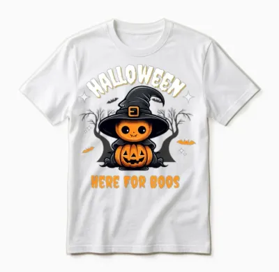 Whimsical Pumpkin Witch Illustration Unisex T-Shirt - White