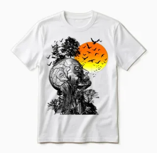 Vintage Funny Hangover Human Tree Retro Artistic Sunset Unisex T-Shirt in White - 1