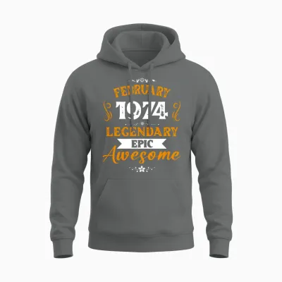 February 1974 Legendary Birthday Present Unisex Hoodie - Graphite Heather