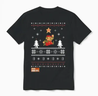 Nintendo Super Mario Christmas Star Pixels Graphic Unisex T-Shirt - Black