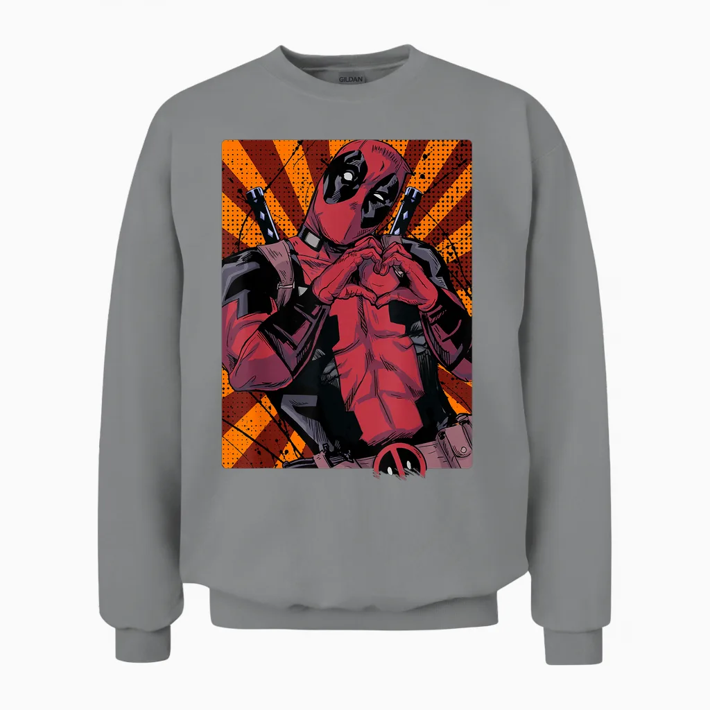 Marvel Deadpool Heart Hands Portrait T-Shirt Small Unisex Sweatshirt in Sport Grey