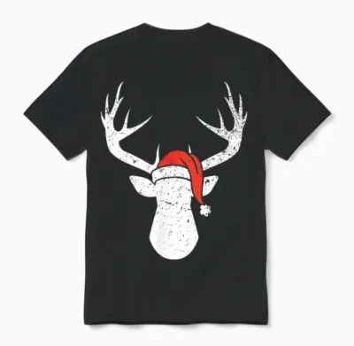 Deer with Santa Hat Christmas Pajama Hunting Gift Unisex T-Shirt - Black