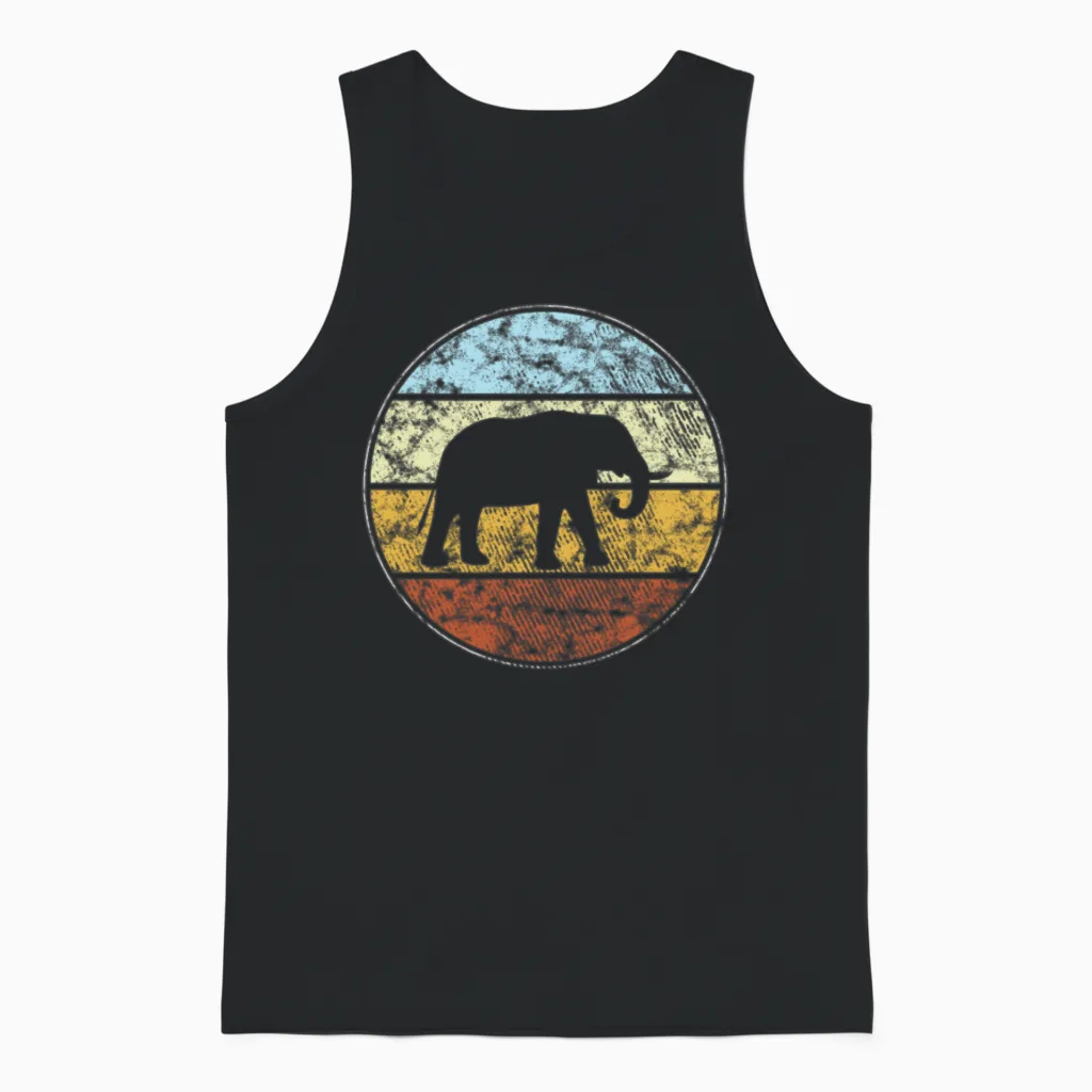 Elephant Retro Unisex Tank Top in Black