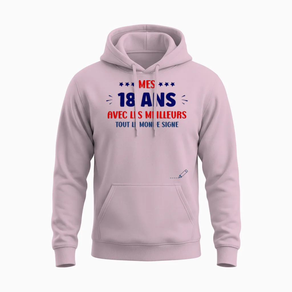 Humour 18 Years to Sign Birthday Signature 18 Years T-Shirt, White, S Unisex Hoodie in Light Pink