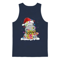 Hippopotamus Santa Christmas Tree Lighting Xmas Unisex Tank Top - Navy – 1