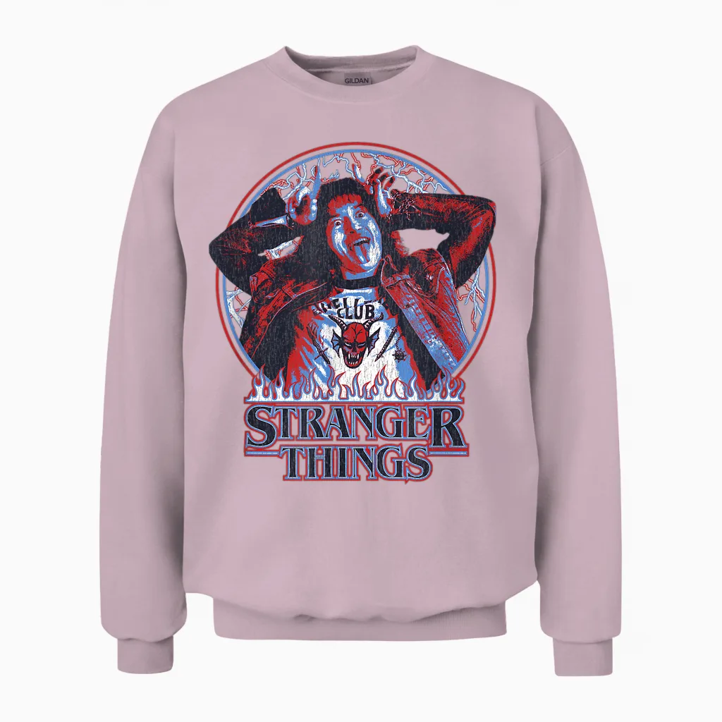Stranger Things Eddie Munson American Colors Logo Unisex Sweatshirt in Light Pink