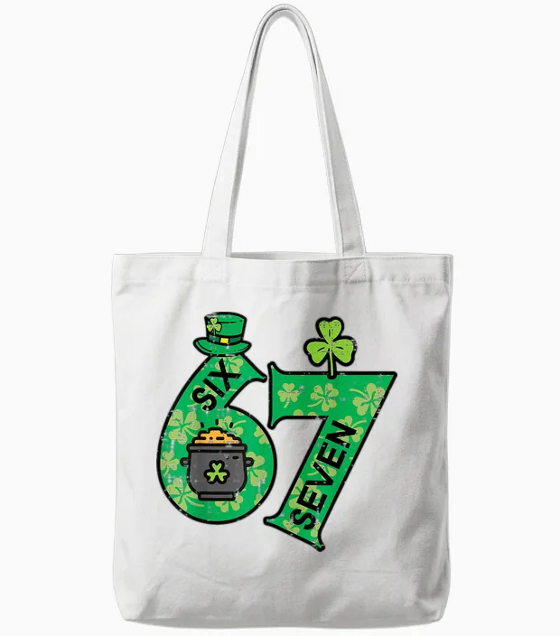 Six Seven 6 7 St Patricks Day 67 Paddys Meme Boys Tote Bags in White